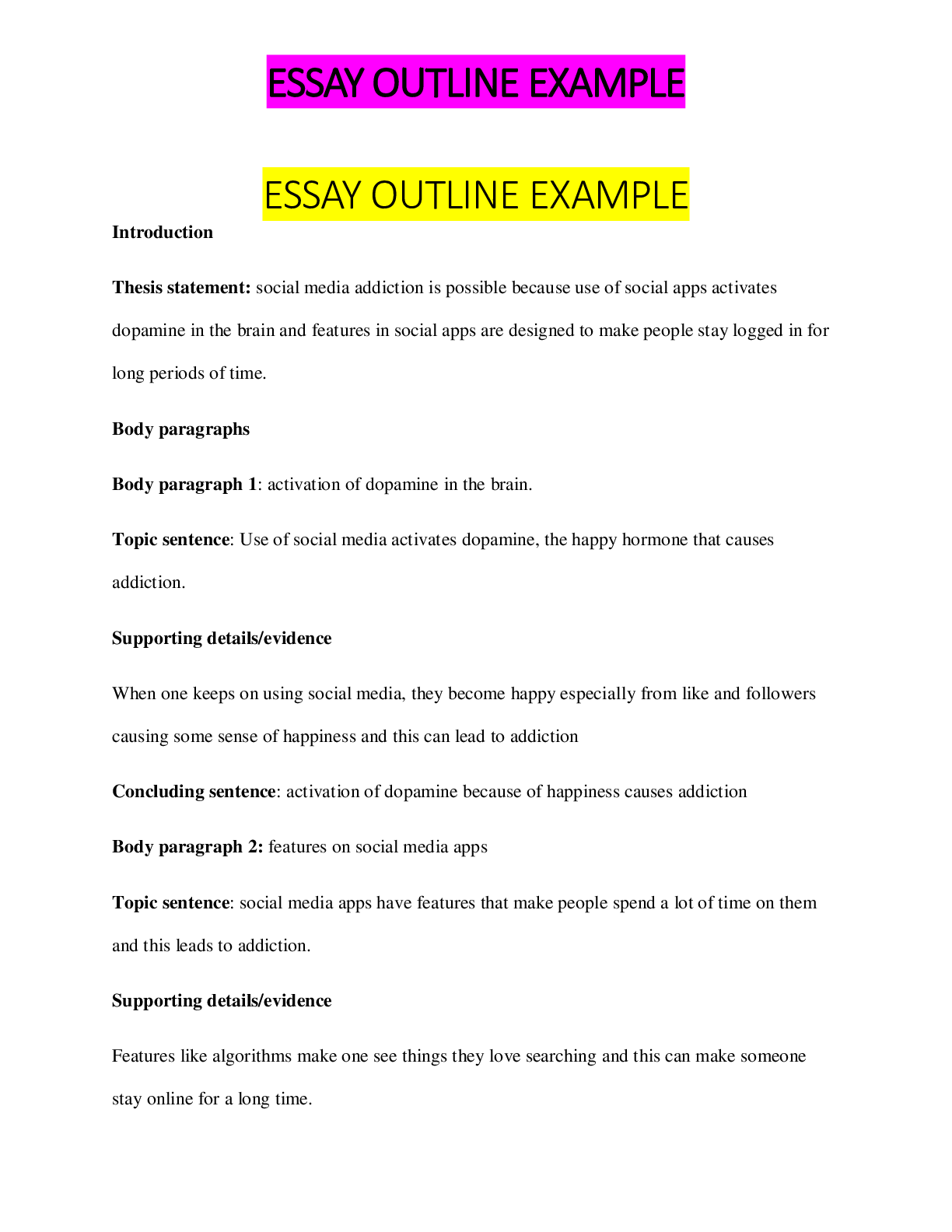 Preview image for ESSAY OUTLINE EXAMPLE